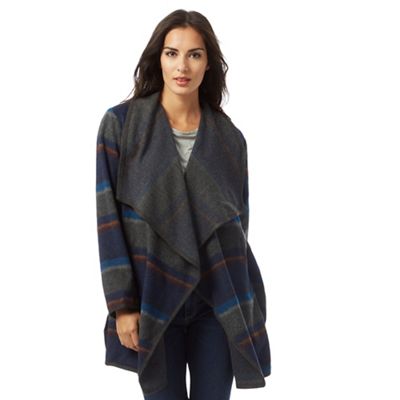 Mantaray Grey and navy striped print blanket coat with wool